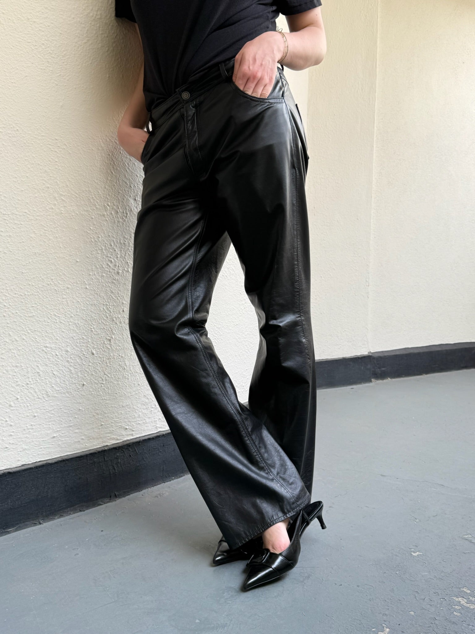 Vintage Faux Leather Jean: W34 L32.5