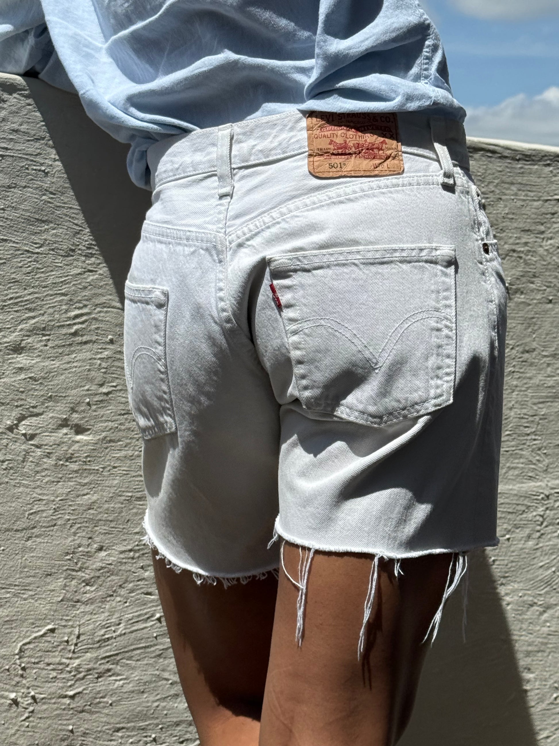Levis 501 White Cut Off Shorts: W30