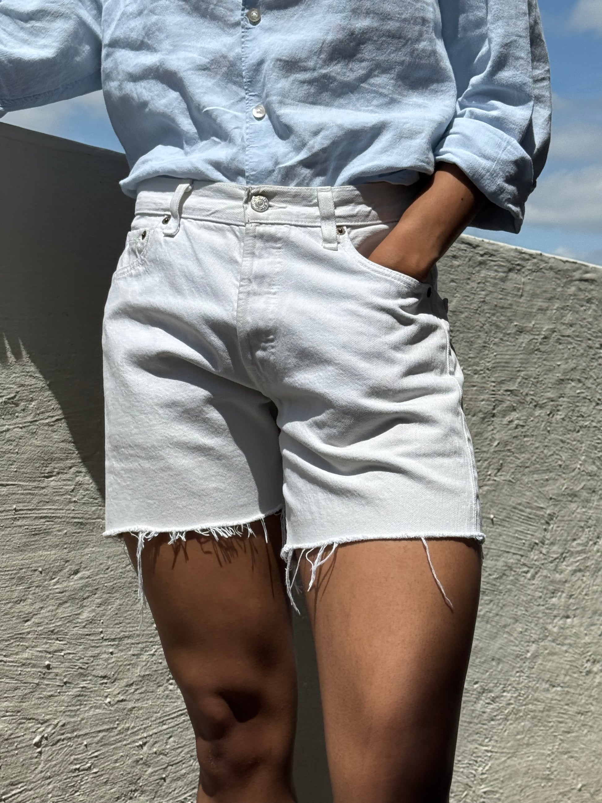 Levis 501 White Cut Off Shorts: W30